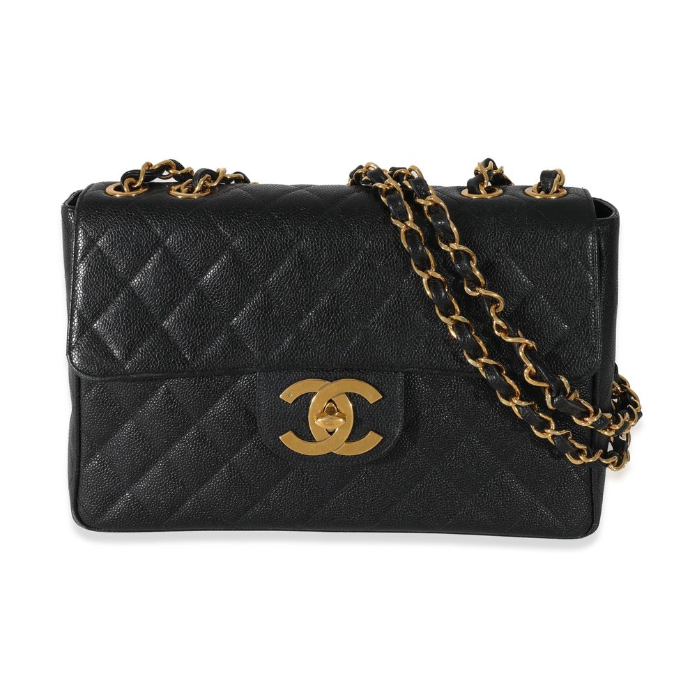 Chanel Vintage Black Caviar 24k Jumbo XL Single Flap Bag